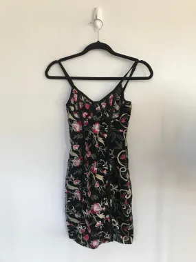 Black Floral Corset-style bodycon Dress, Missguided, Size 8 (Elastane, Polyester)