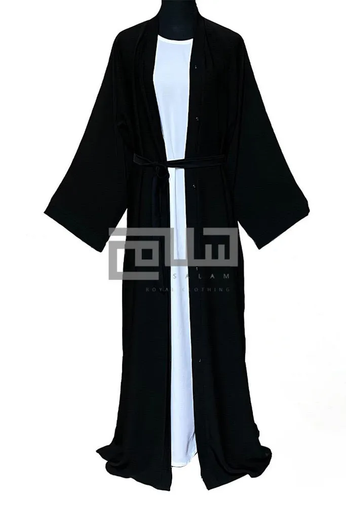 Black Front Open Abaya Nida Fabric With Buttons and Belt (open abaya , plain abaya)