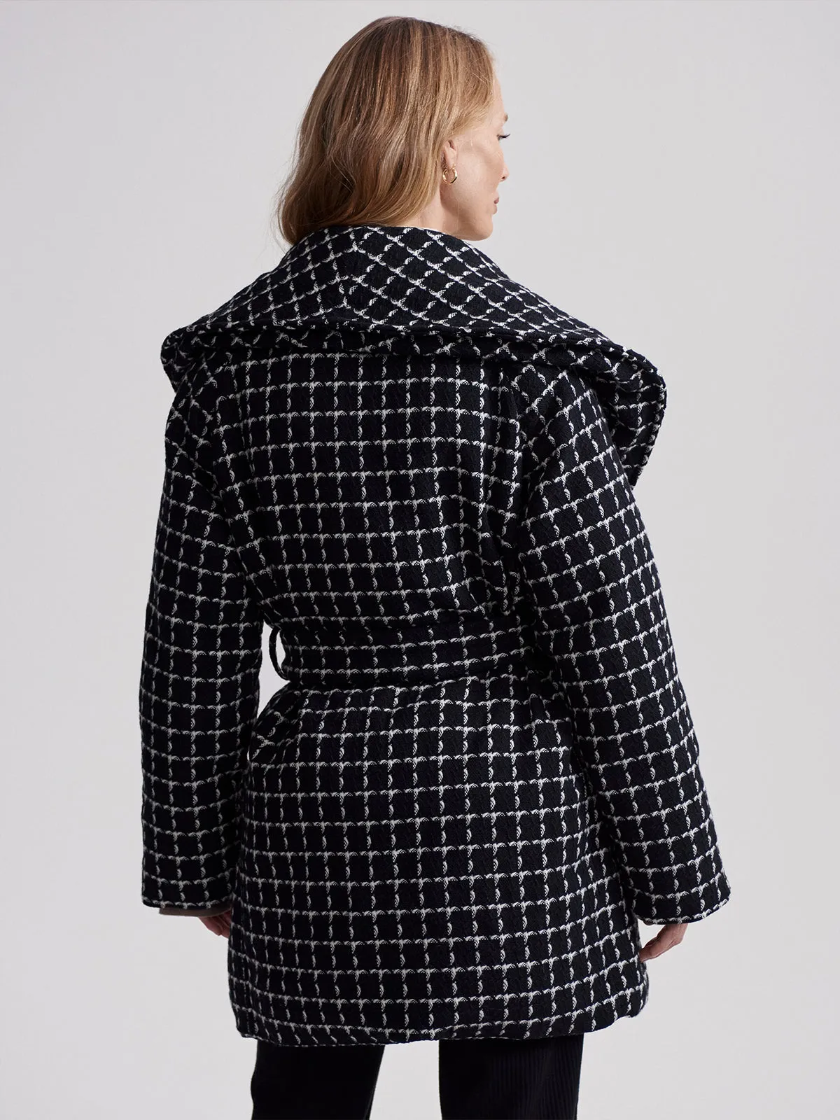 Black Mono Check Milla Wrap Jacket