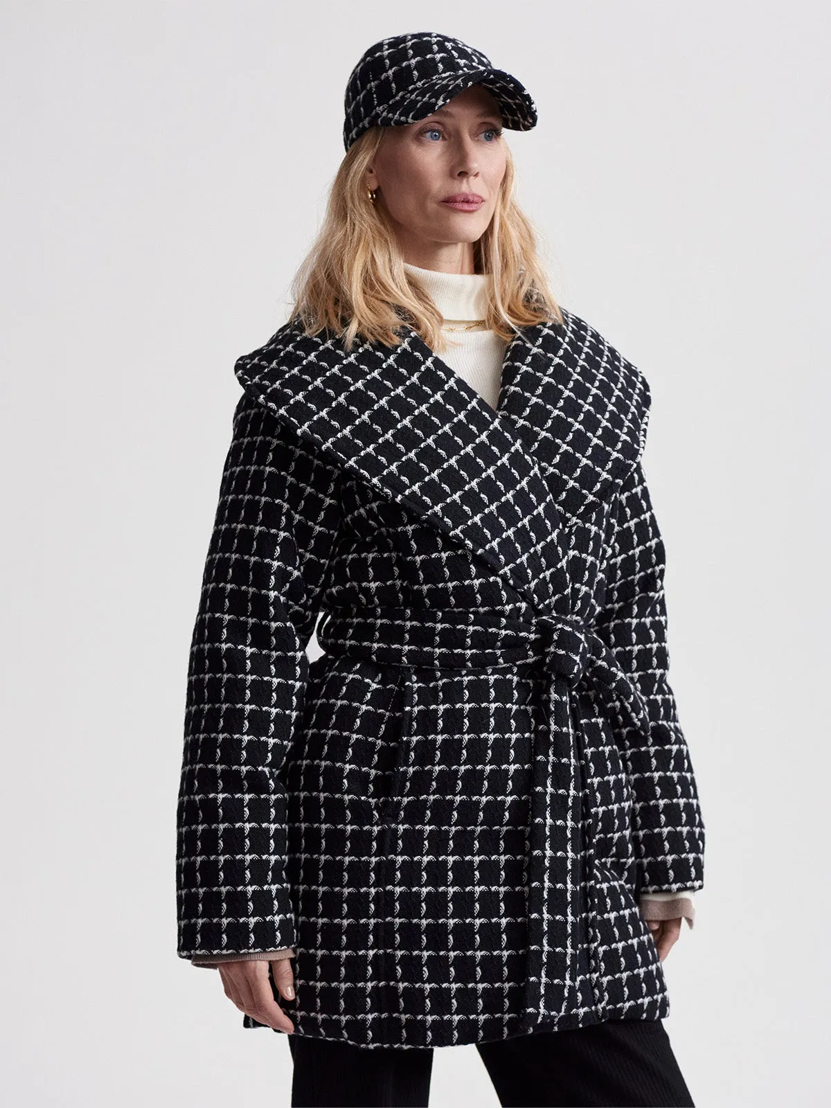 Black Mono Check Milla Wrap Jacket