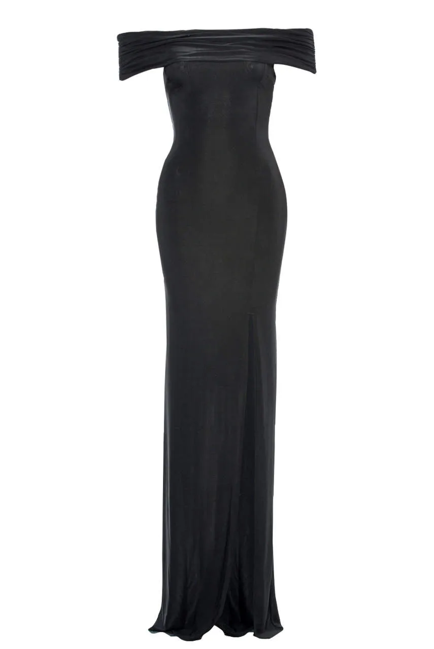 Black Off The Shoulder   Slinky Maxi Dress