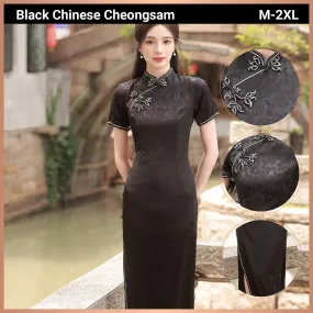 Black Traditional Chinese Jacquard Qipao Dress