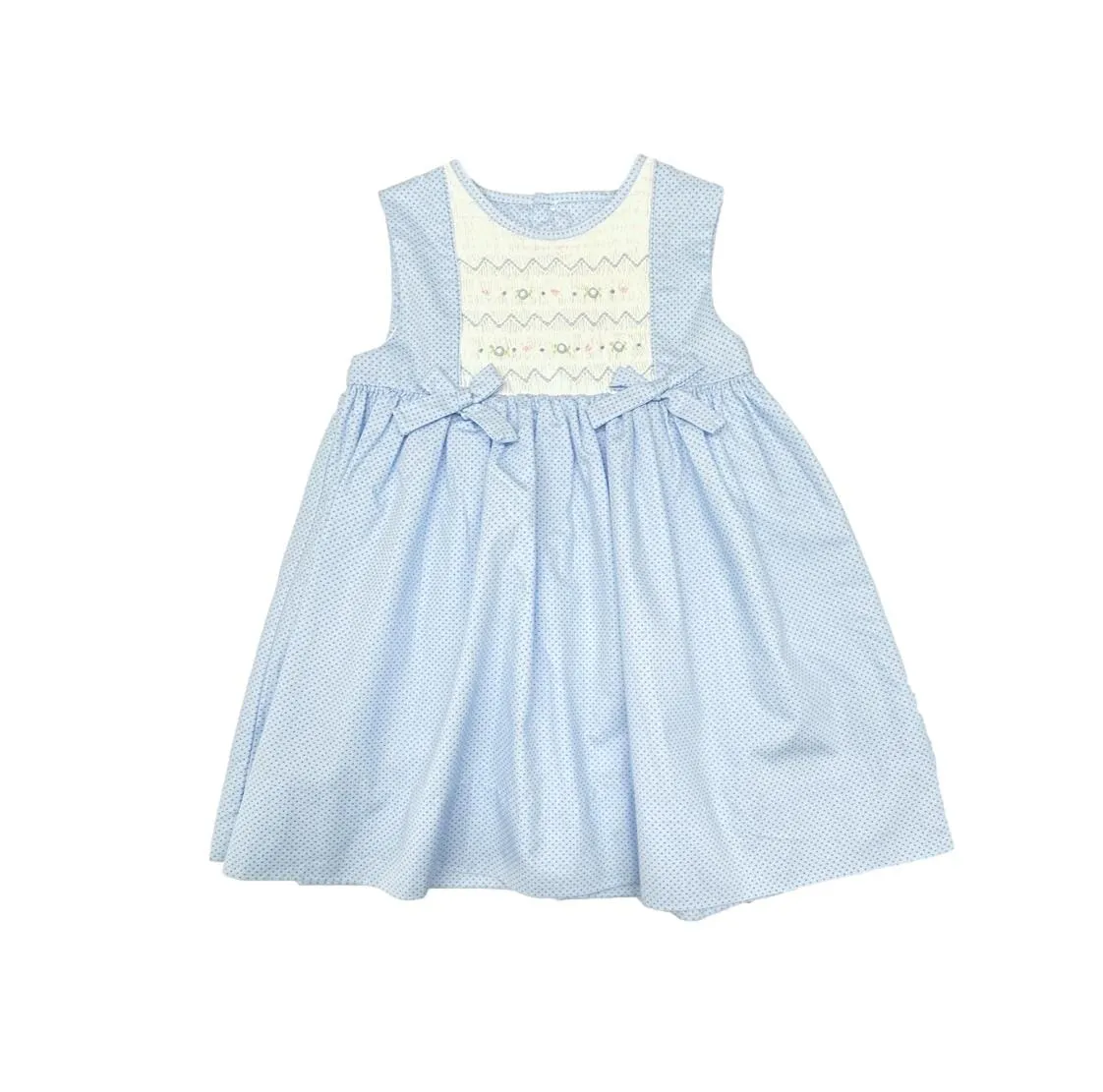 Blue Smocked Dress with Flowers and Bows