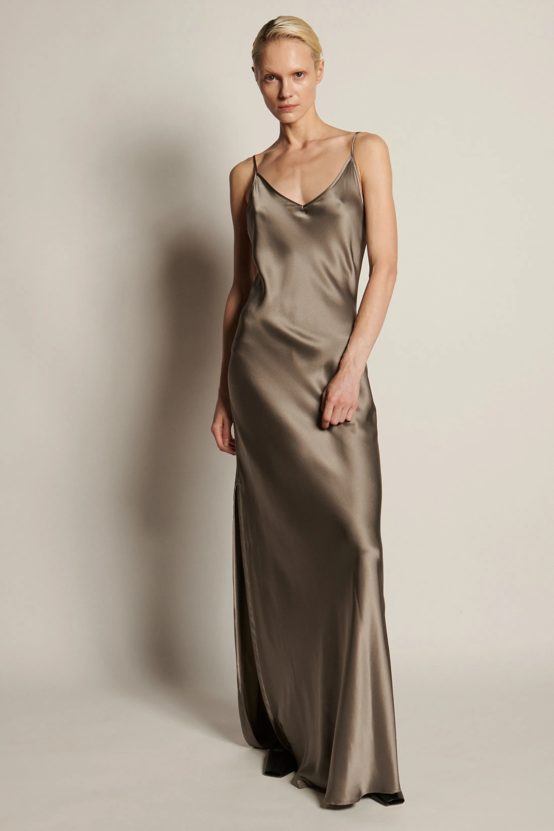 BM Full Length Slip Dress with Slit - Chocolate