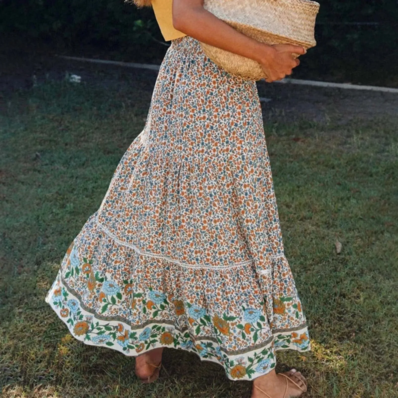 Bohemian Floral Print High Waist Maxi Skirt