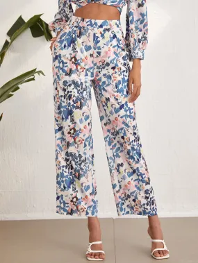 Boho Floral Zipper High Waist Long Women Pants