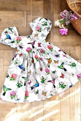 Bow Back Dress | Hummingbird Paradise ~ Sz 12