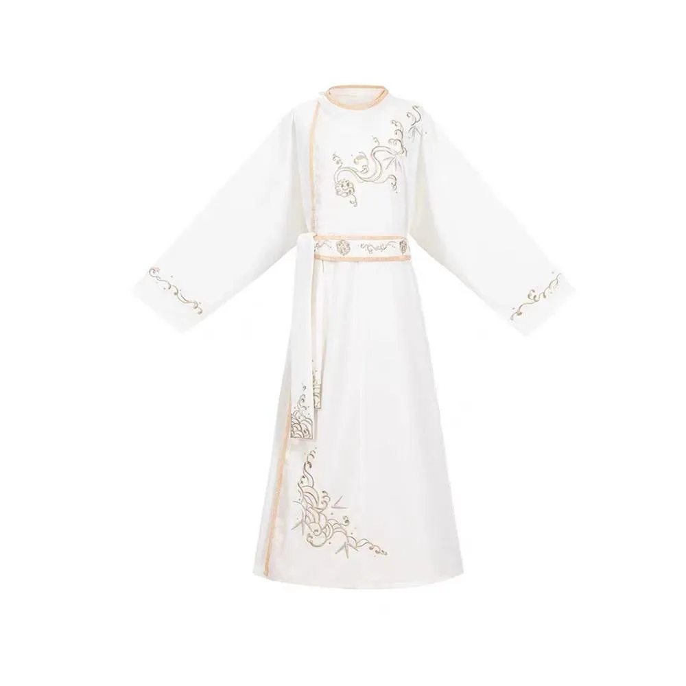 Boys' Hanfu Male Dress - Traditional White Embroidered Costume