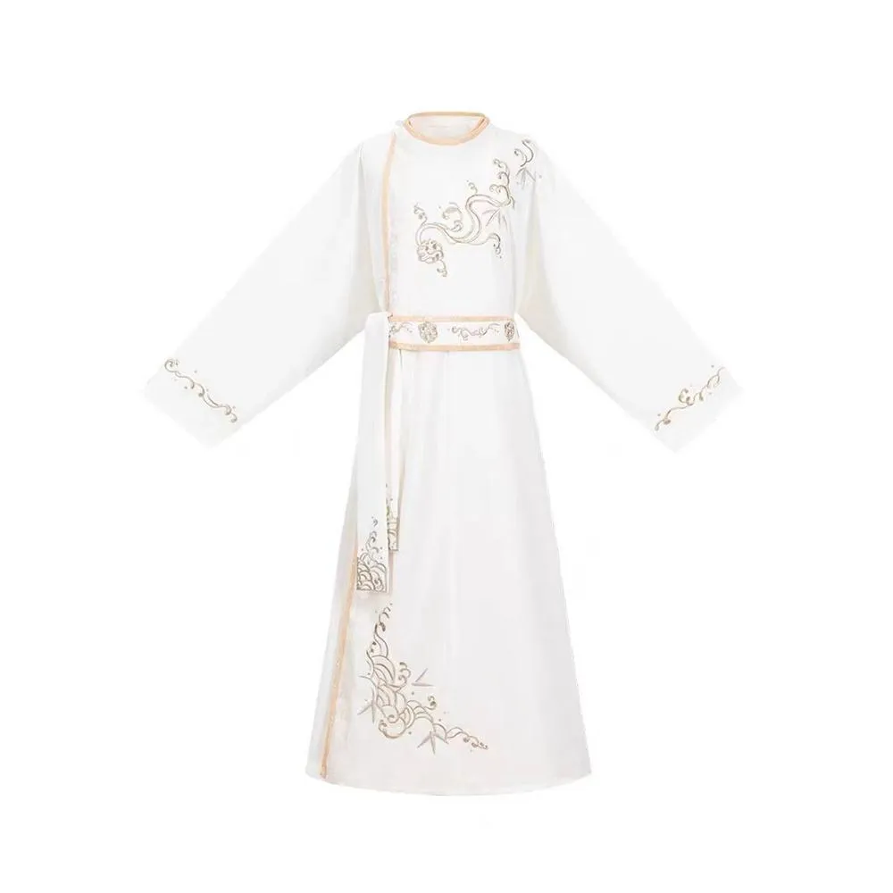 Boys' Hanfu Male Dress - Traditional White Embroidered Costume