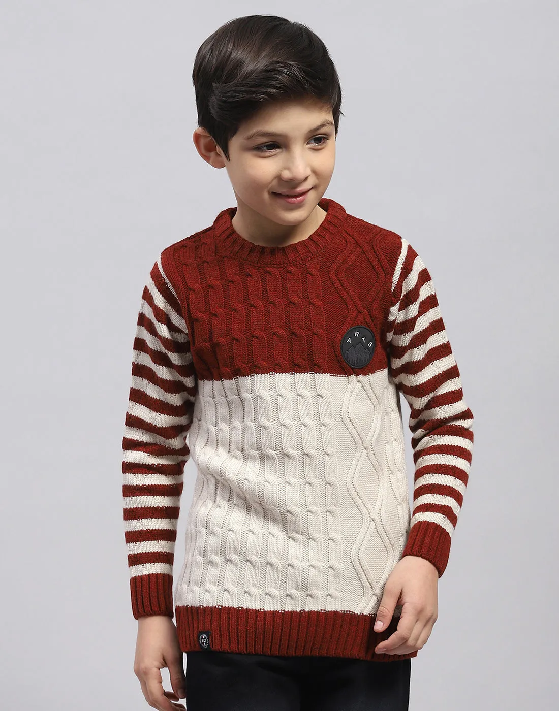 Boys Rust Cable Round Neck Full Sleeve Pullover