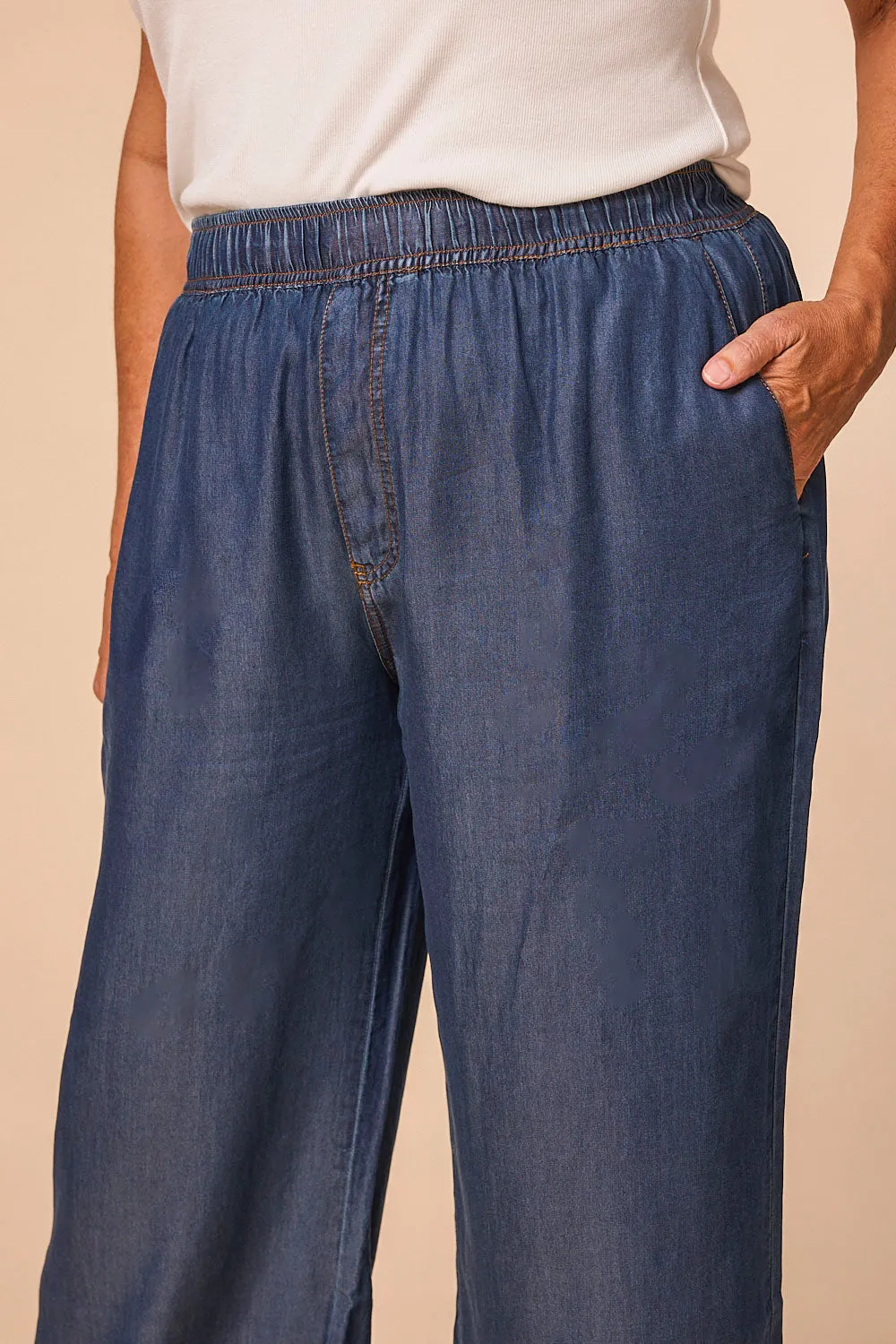 Breezy Petite Length Relaxed Tencel Pant in Mid Wash