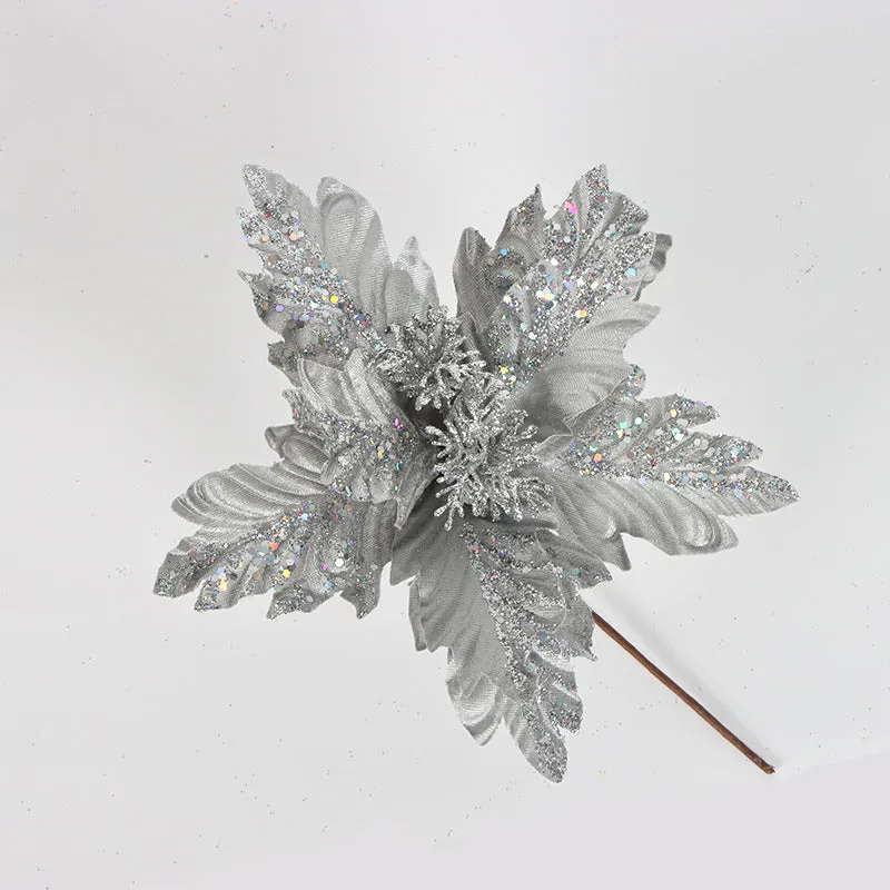 Bulk Exclusive 500pcs Customized Glitter Christmas Poinsettia Stems Flowers Christmas Decorations Wholesale