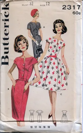 Butterick 2317 Rare Shallow Neck Sheath Dress Vintage Sewing Pattern 1960s