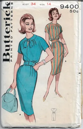 Butterick 9400 Ladies Wiggle Sheath Dress Vintage Sewing Pattern 1960s Rare