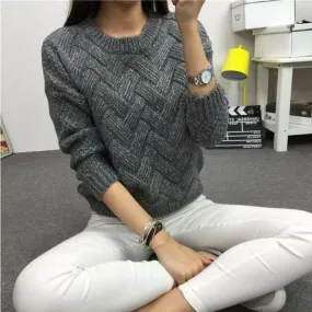 Cable  Pullover Female Casual Plaid  Sweater