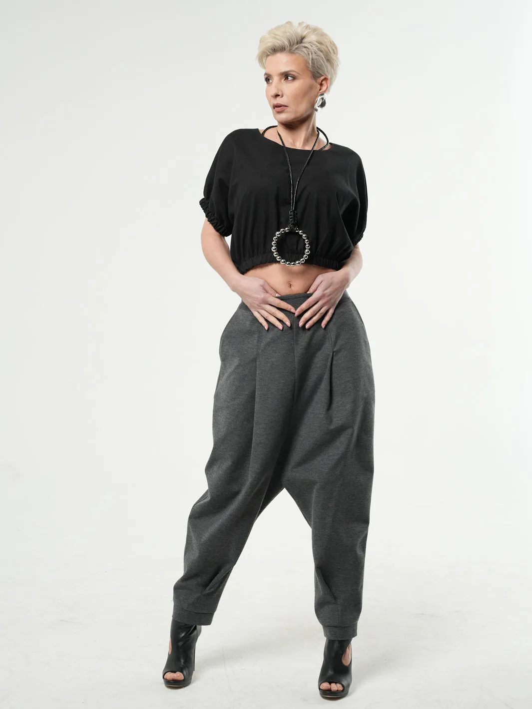 Casual Drop-Crotch Gray Pants