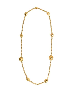 Celine Vintage 1990 Gold Star Orb Globe Charm Chain Sautoir Necklace