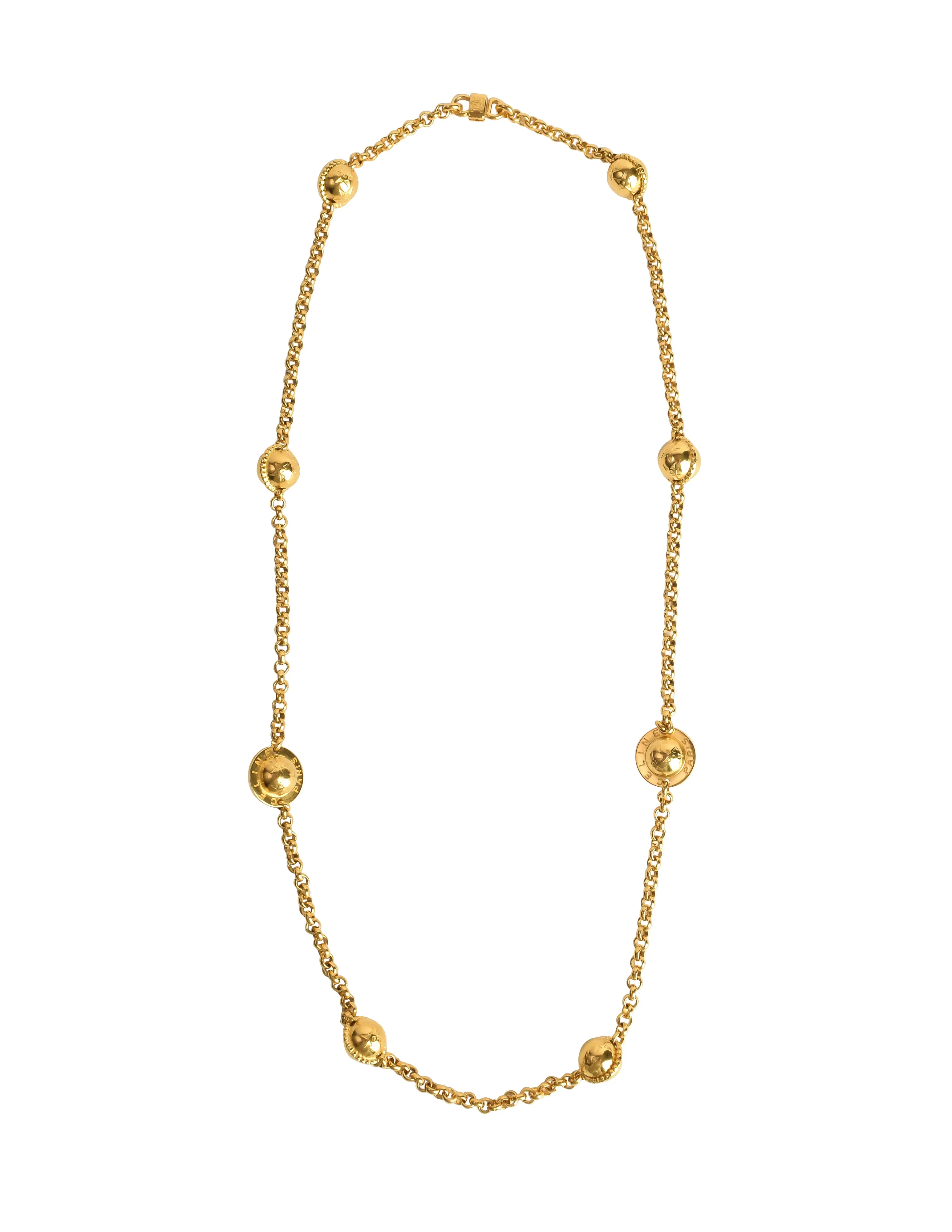 Celine Vintage 1990 Gold Star Orb Globe Charm Chain Sautoir Necklace