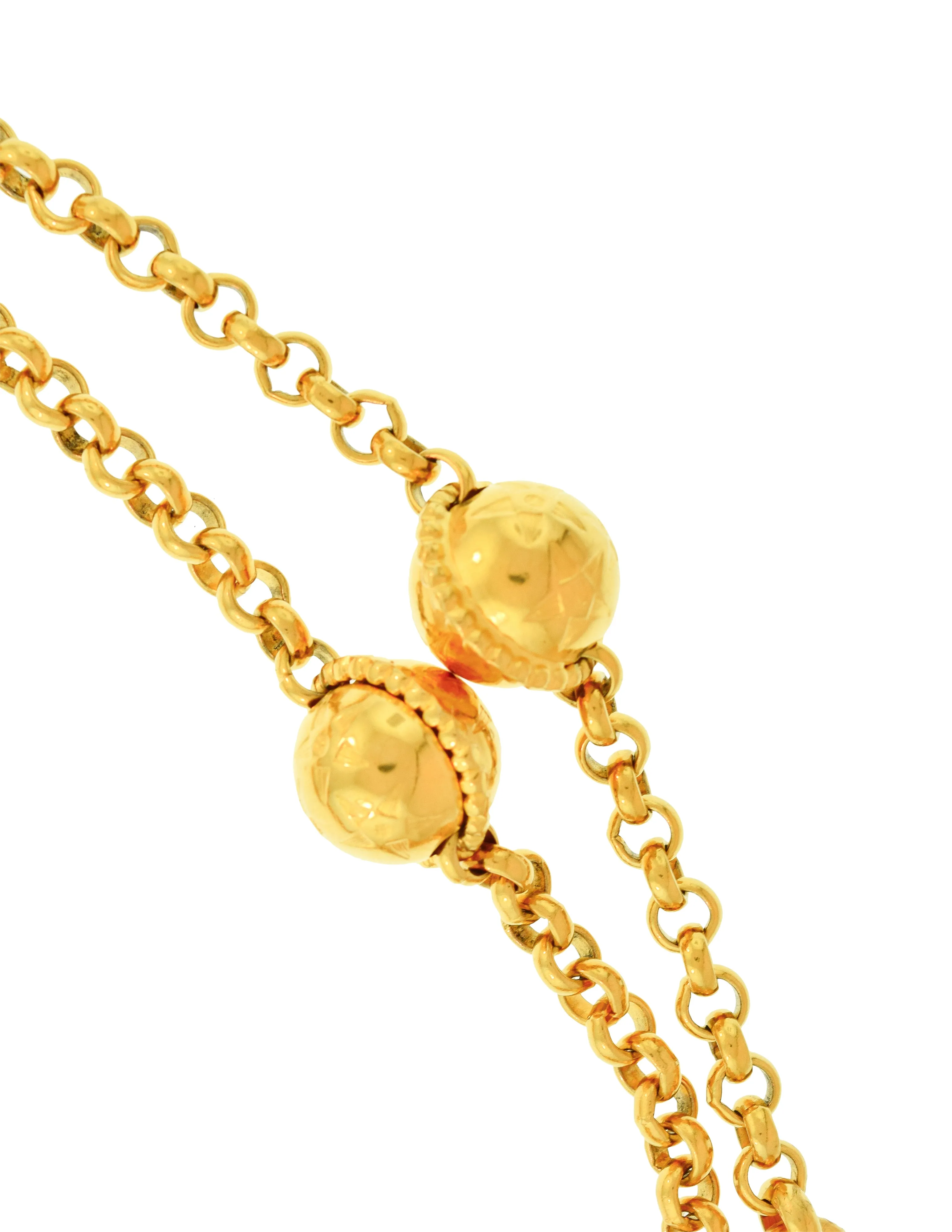 Celine Vintage 1990 Gold Star Orb Globe Charm Chain Sautoir Necklace