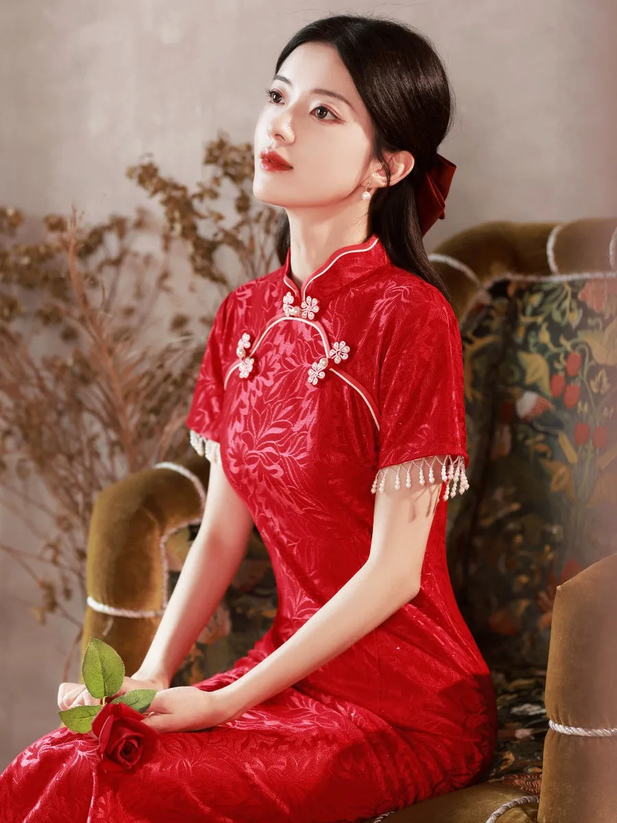 Cheongsam for Tea Ceremony, Traditional Chinese Dress, Cherry