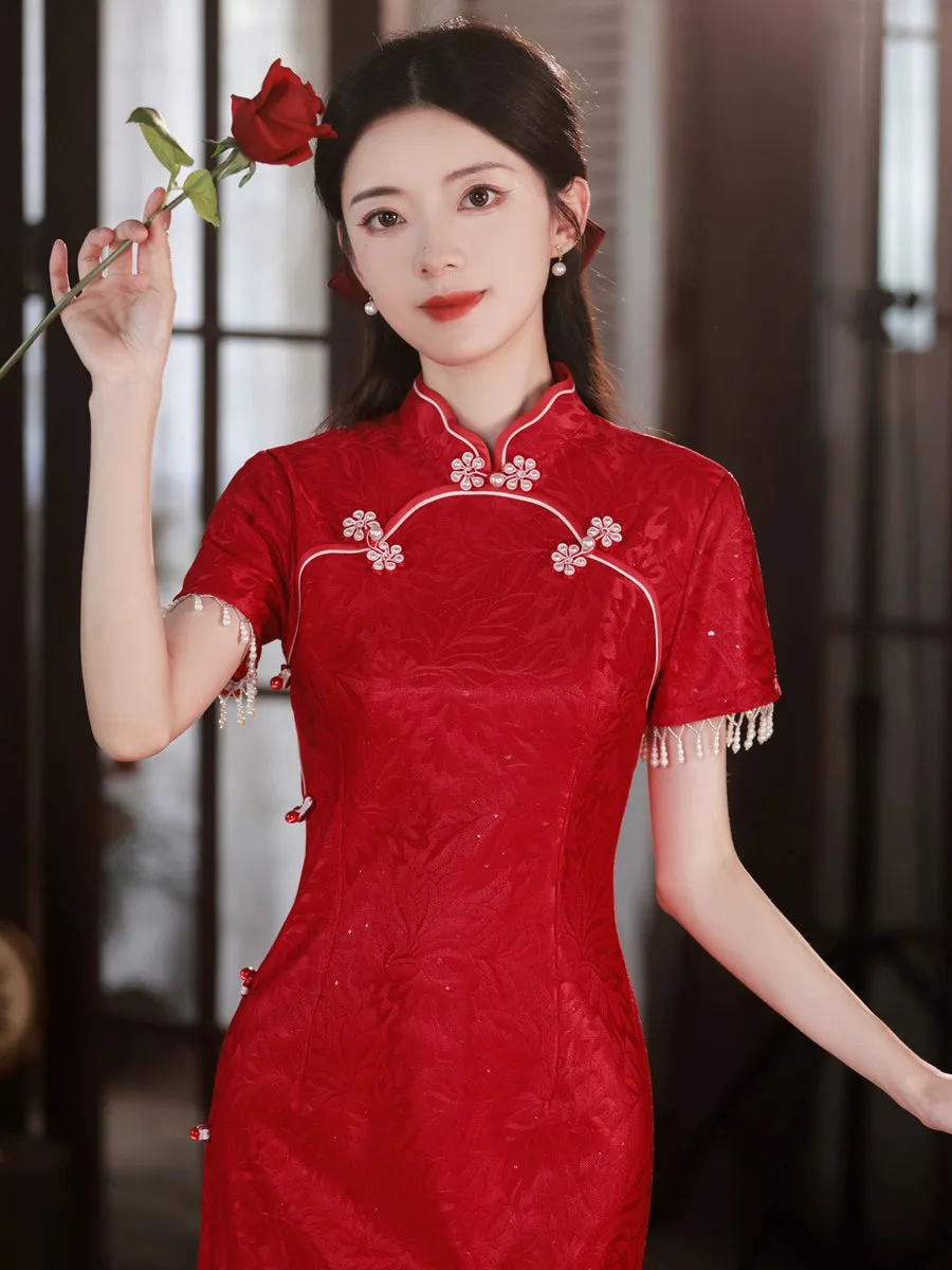 Cheongsam for Tea Ceremony, Traditional Chinese Dress, Cherry