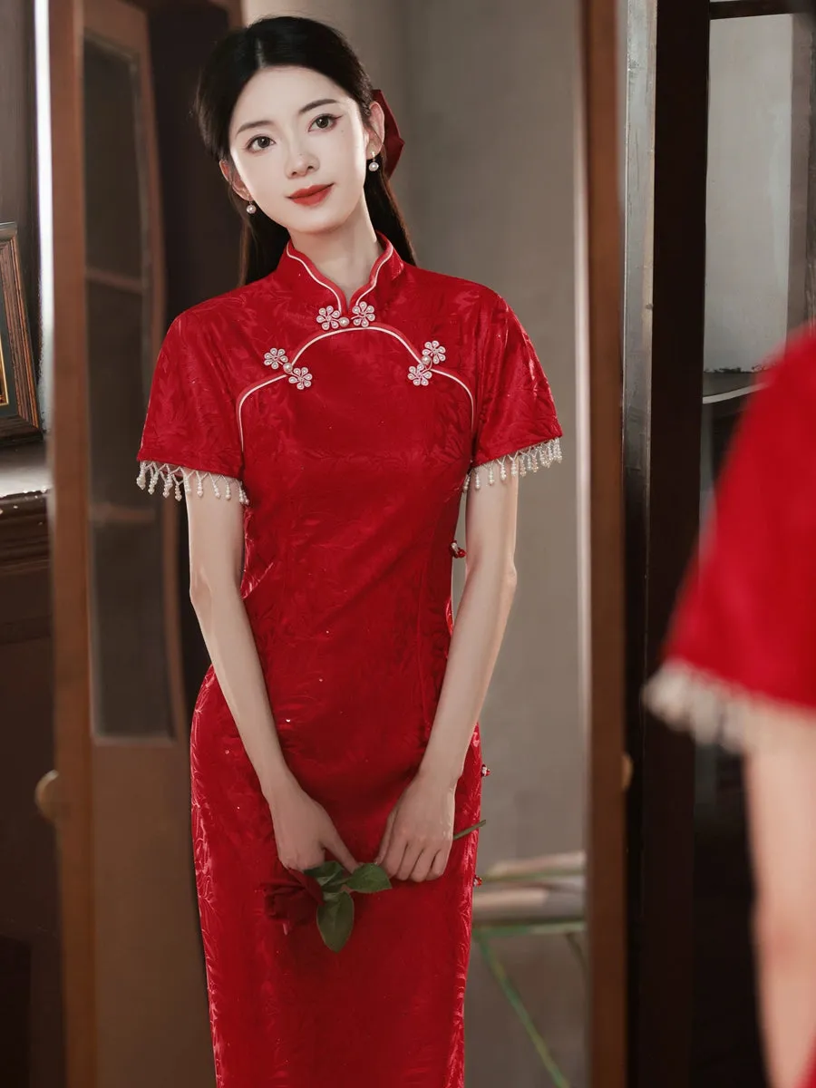 Cheongsam for Tea Ceremony, Traditional Chinese Dress, Cherry