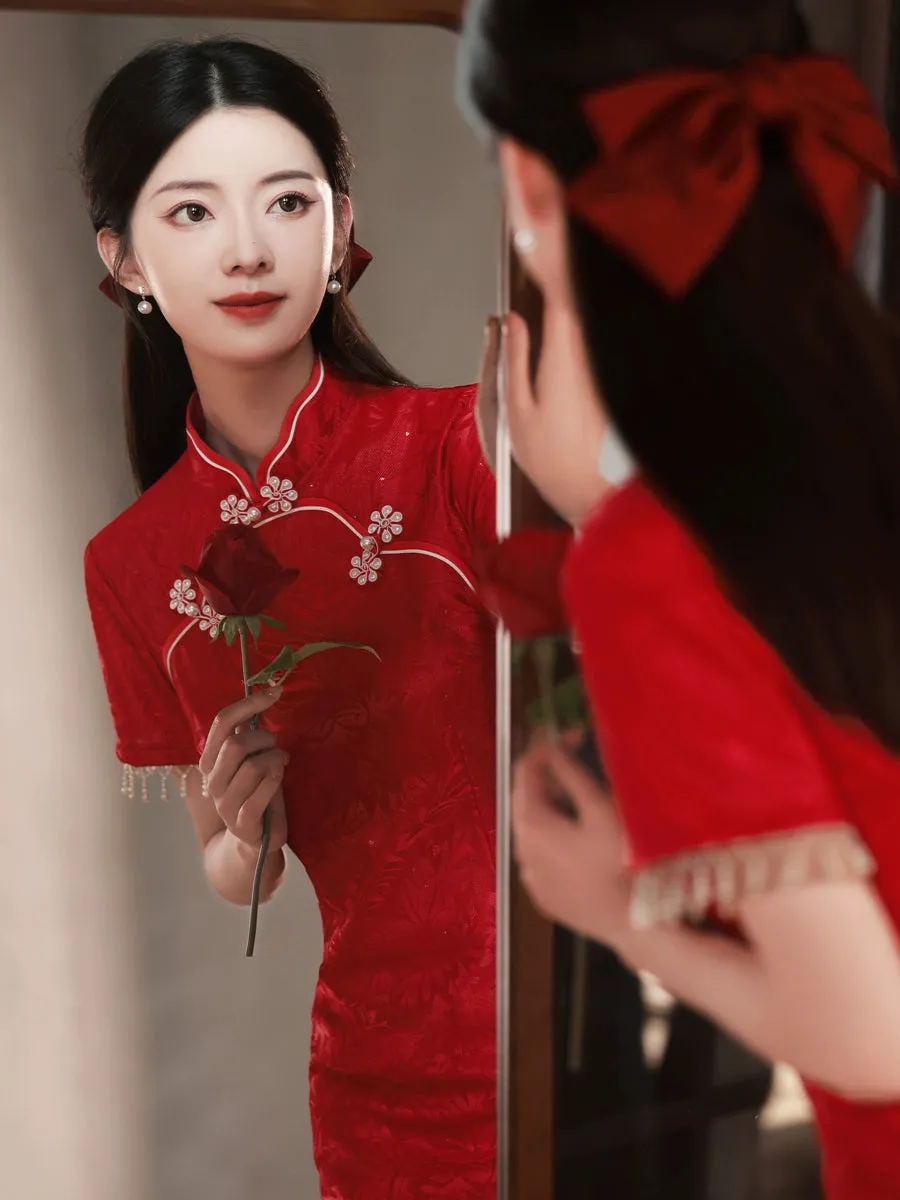 Cheongsam for Tea Ceremony, Traditional Chinese Dress, Cherry