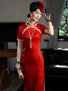 Cheongsam for Tea Ceremony, Traditional Chinese Dress, Crimson Kiss