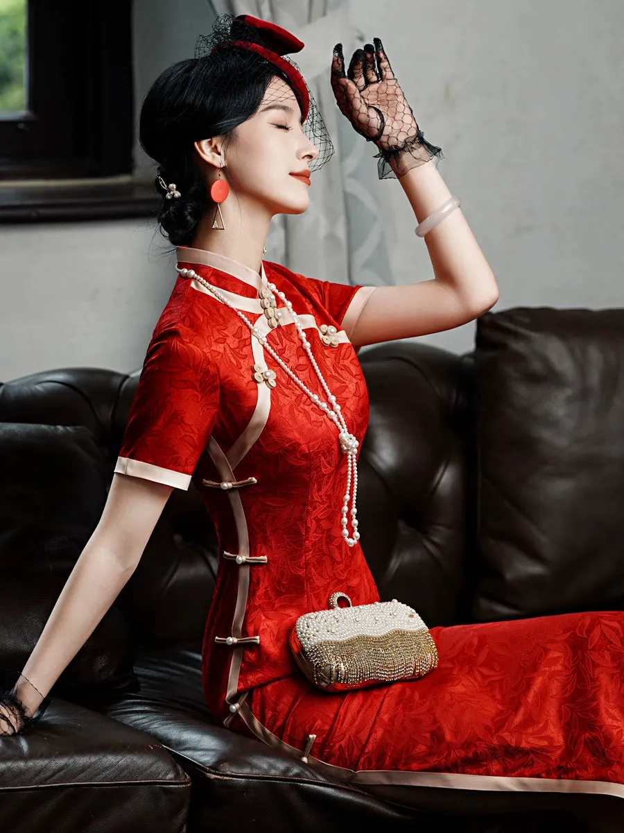 Cheongsam for Tea Ceremony, Traditional Chinese Dress, Crimson Kiss