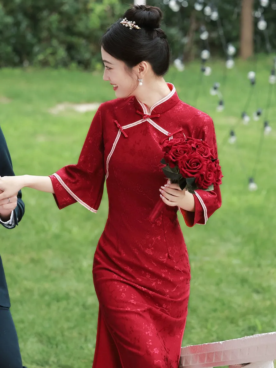 Cheongsam for Tea Ceremony, Traditional Chinese Dress, Garnet Gala