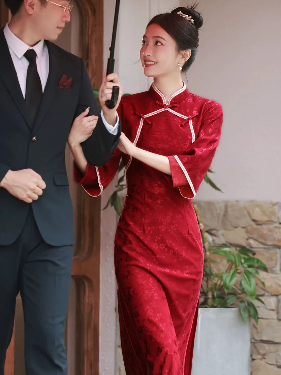 Cheongsam for Tea Ceremony, Traditional Chinese Dress, Garnet Gala