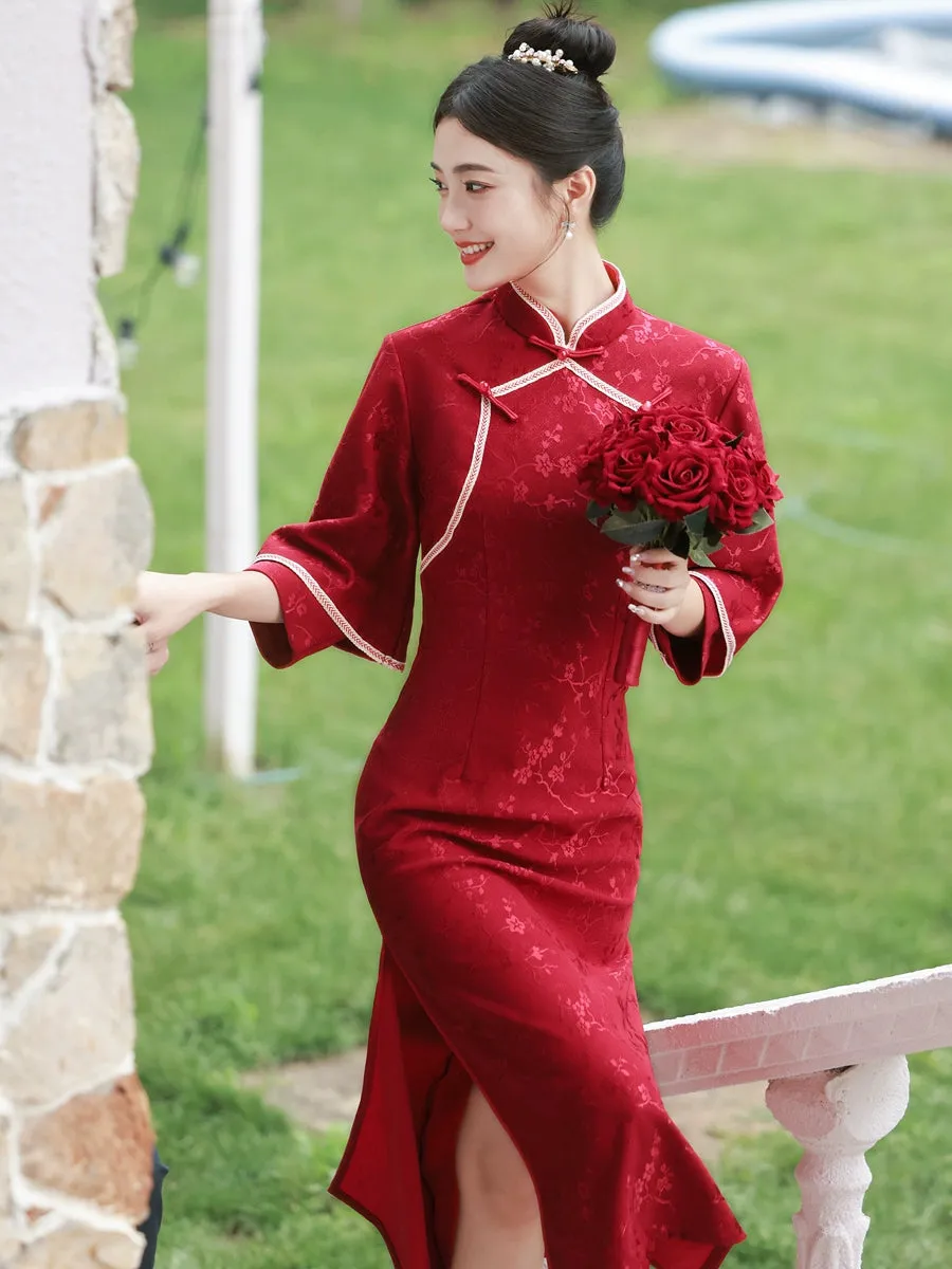 Cheongsam for Tea Ceremony, Traditional Chinese Dress, Garnet Gala