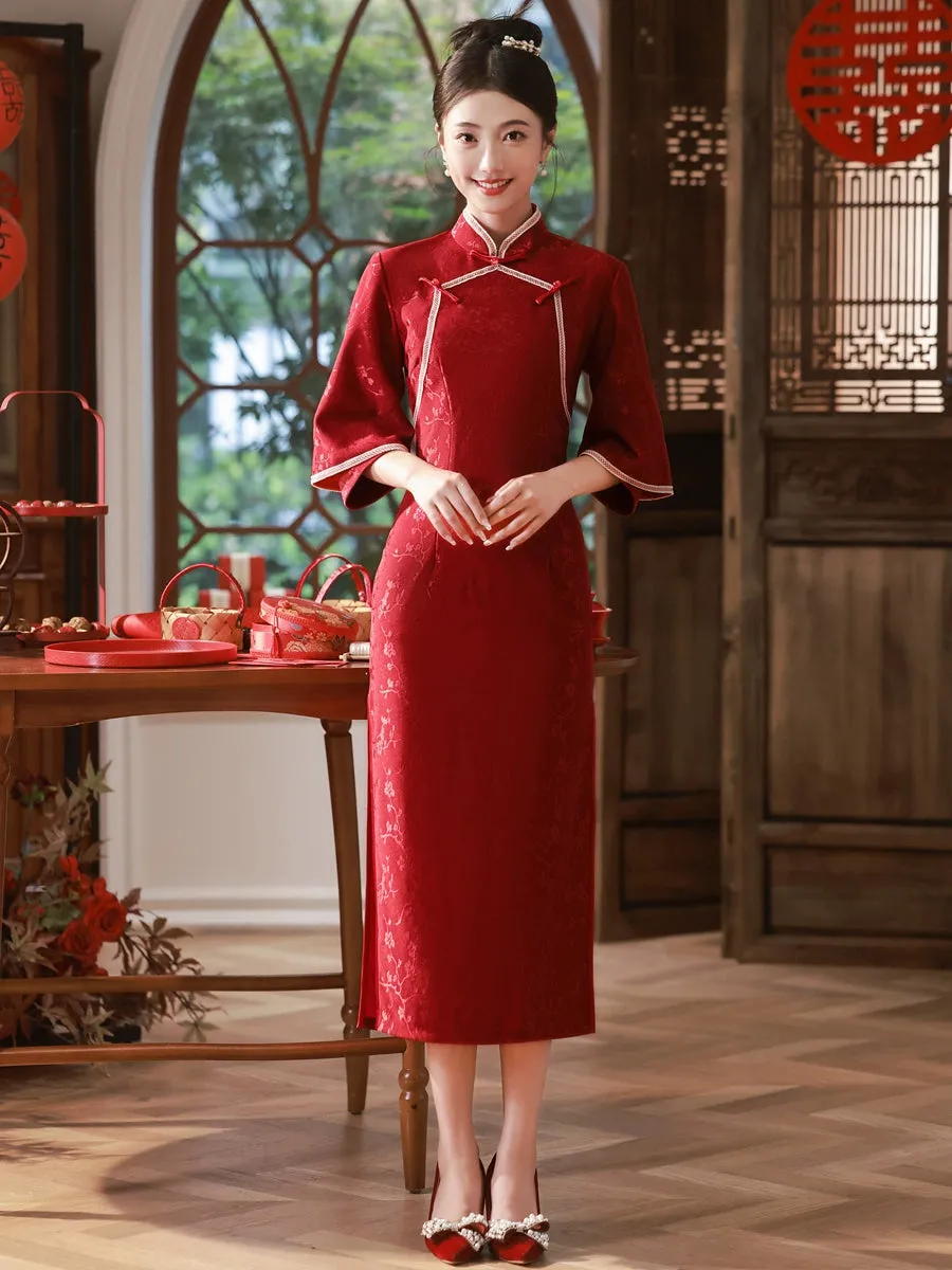 Cheongsam for Tea Ceremony, Traditional Chinese Dress, Garnet Gala