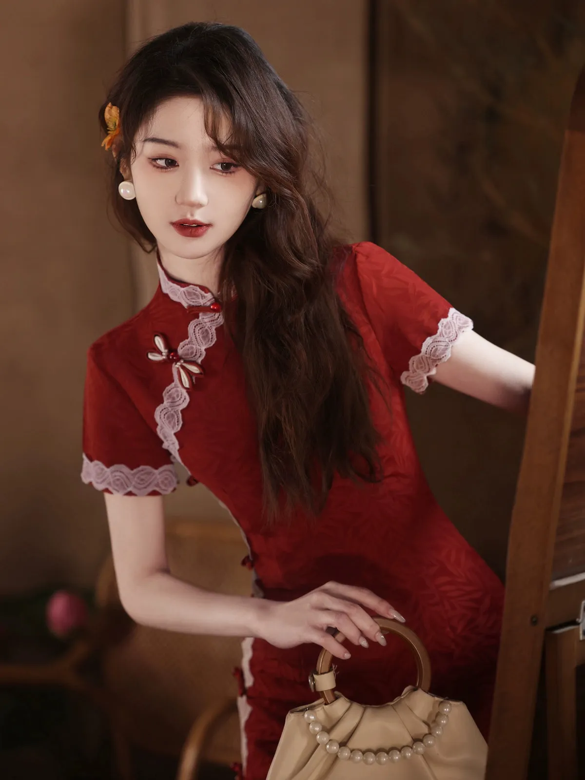 Cheongsam for Tea Ceremony, Traditional Chinese Dress, Rouge