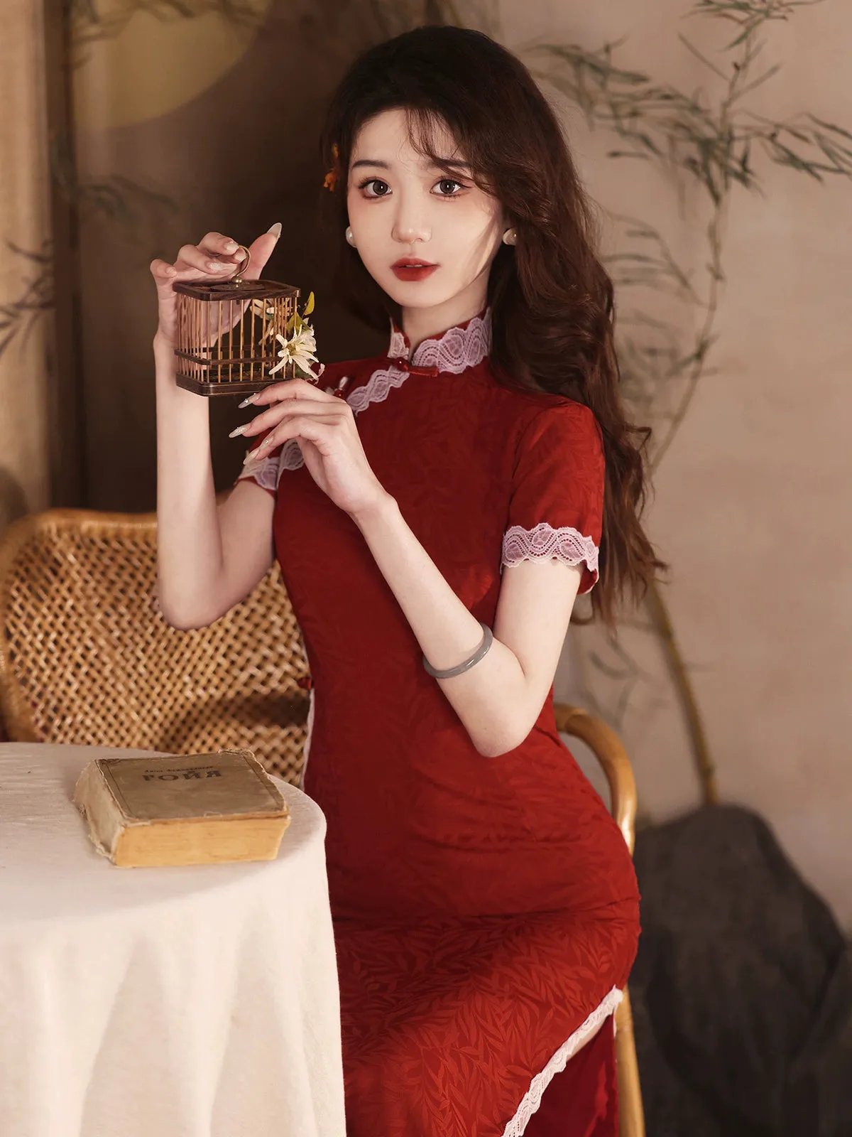 Cheongsam for Tea Ceremony, Traditional Chinese Dress, Rouge