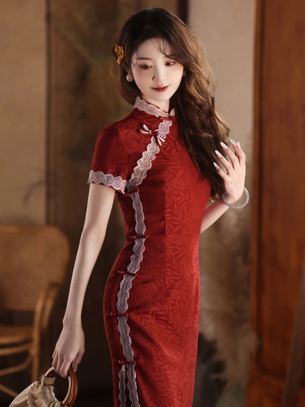 Cheongsam for Tea Ceremony, Traditional Chinese Dress, Rouge