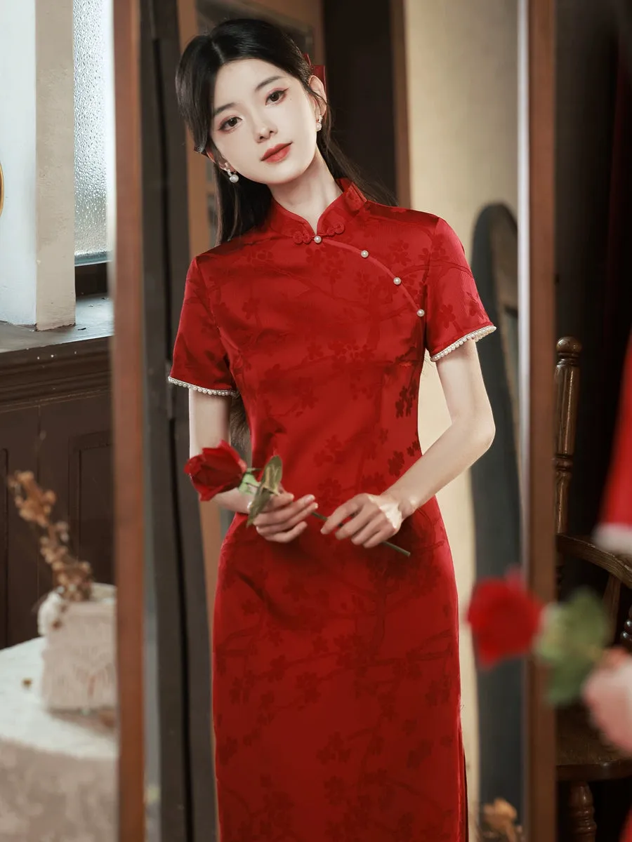 Cheongsam for Tea Ceremony, Traditional Chinese Dress, Ruby Rose