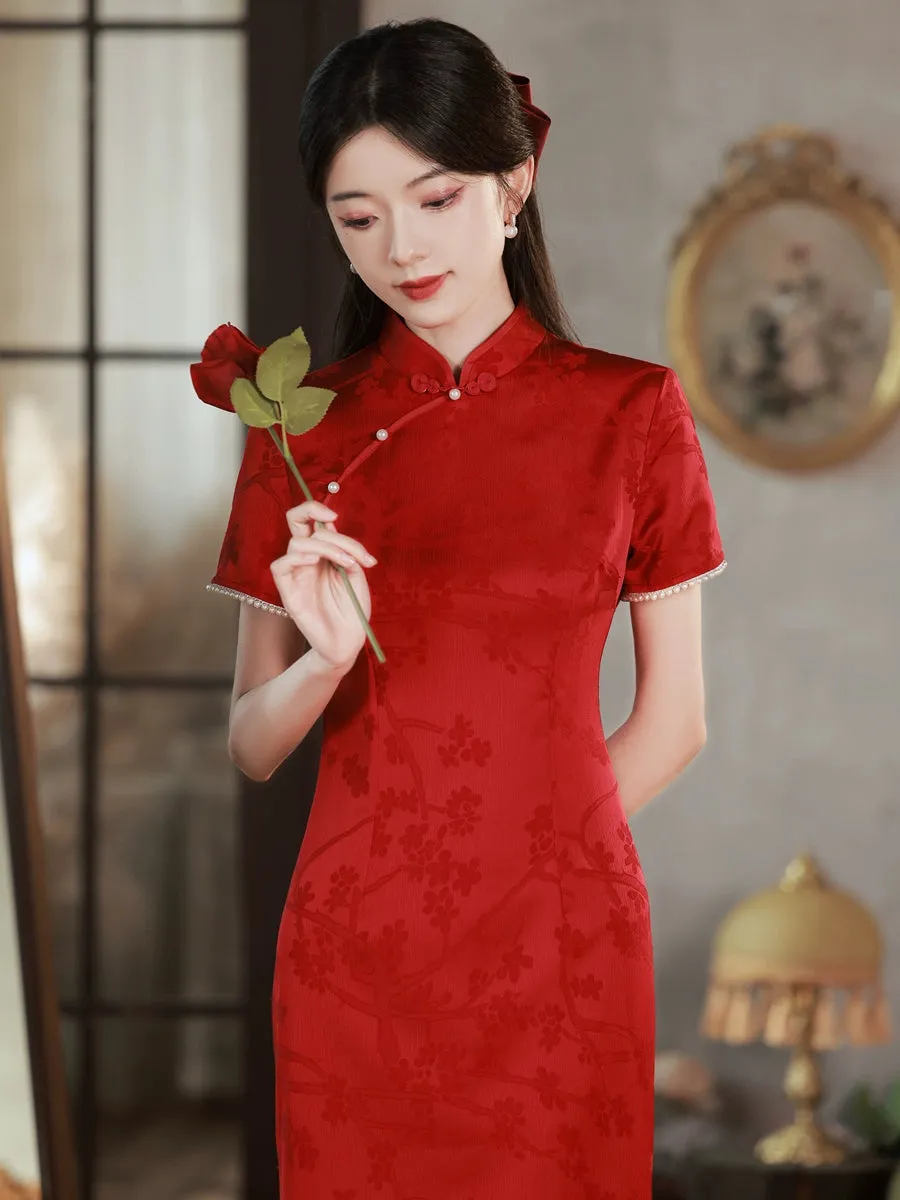 Cheongsam for Tea Ceremony, Traditional Chinese Dress, Ruby Rose