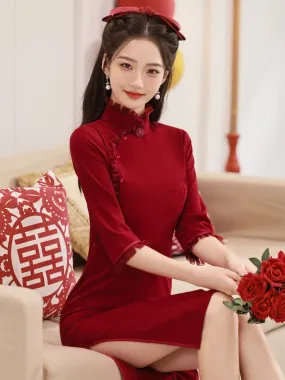 Cheongsam for Tea Ceremony, Traditional Chinese Dress, Vermilion Vows