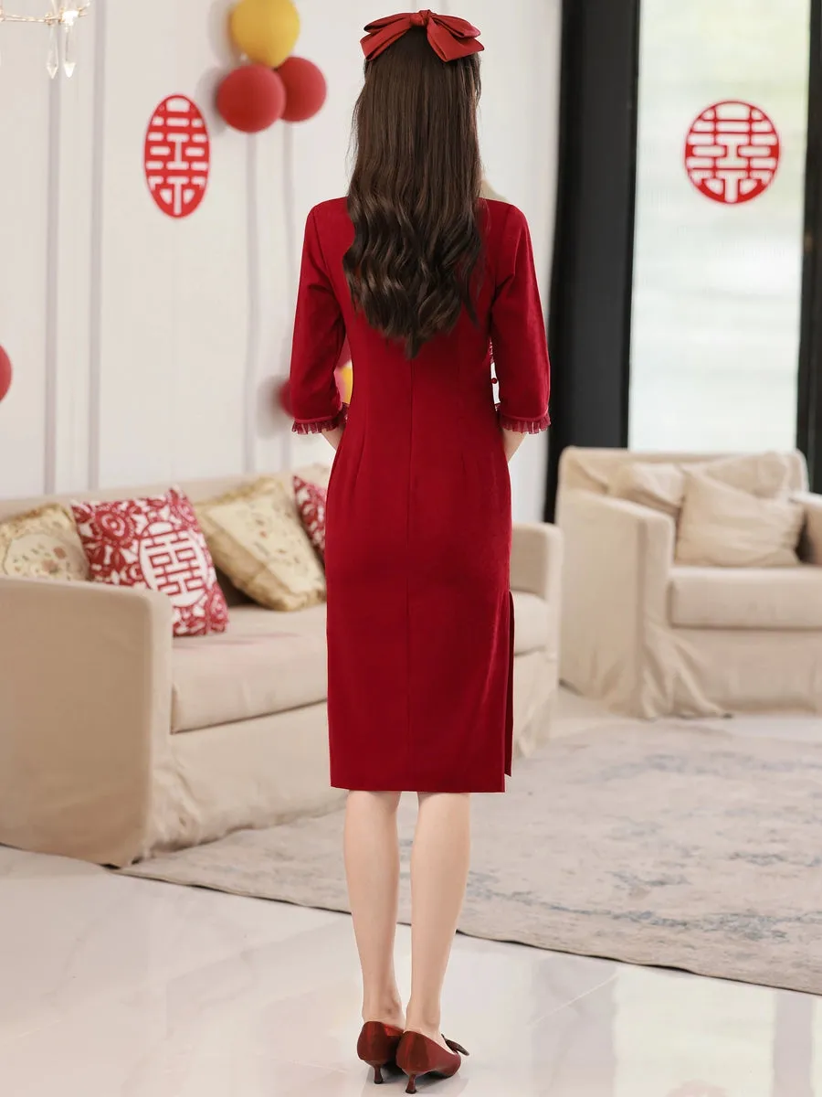 Cheongsam for Tea Ceremony, Traditional Chinese Dress, Vermilion Vows