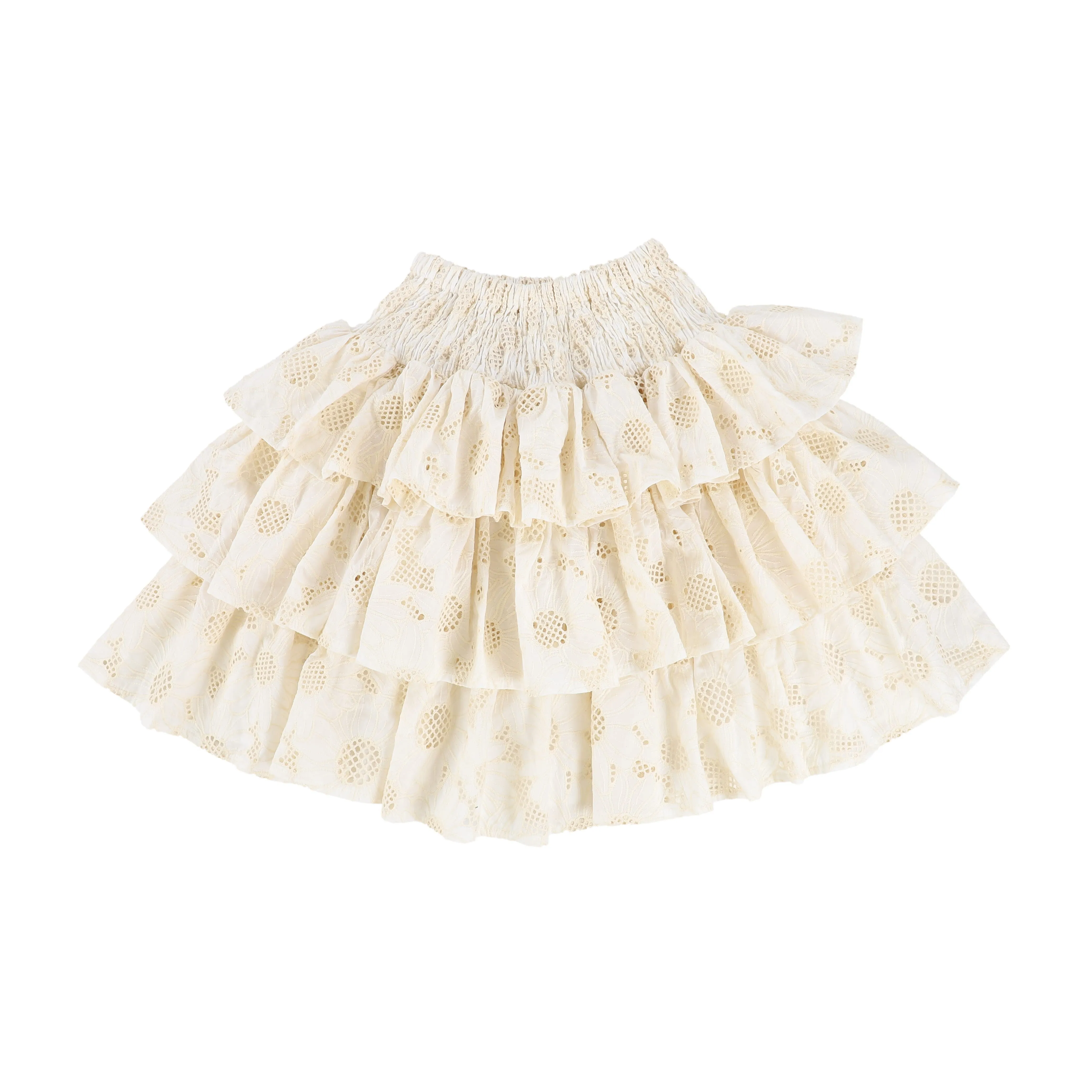 CHRISTINA RHODE CREAM LACE FLORAL DETAIL LAYERED SKIRT [Final Sale]