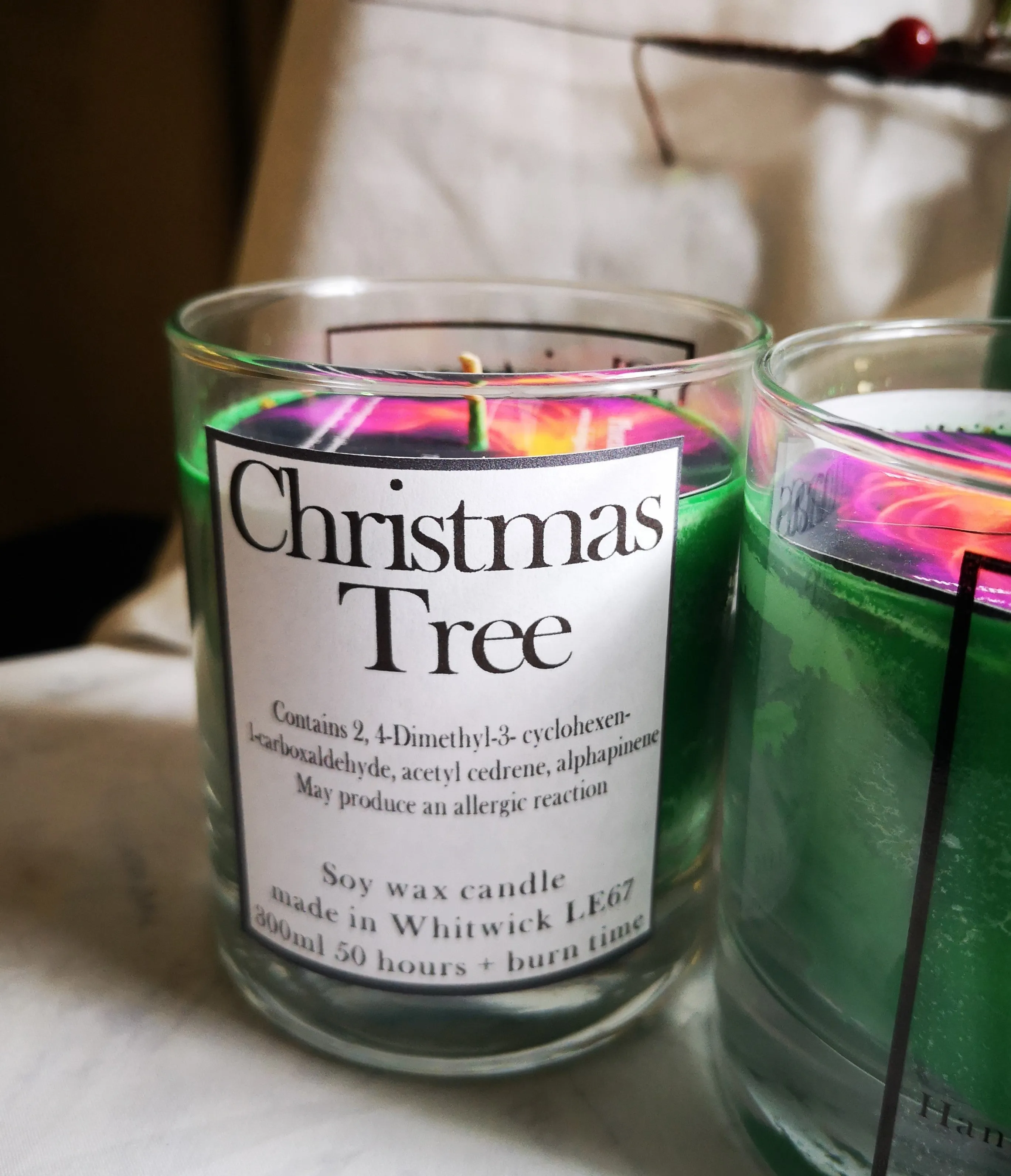 Christmas Tree, pine scented 300ml 10 oz. soy wax candle recyclable glass jar,