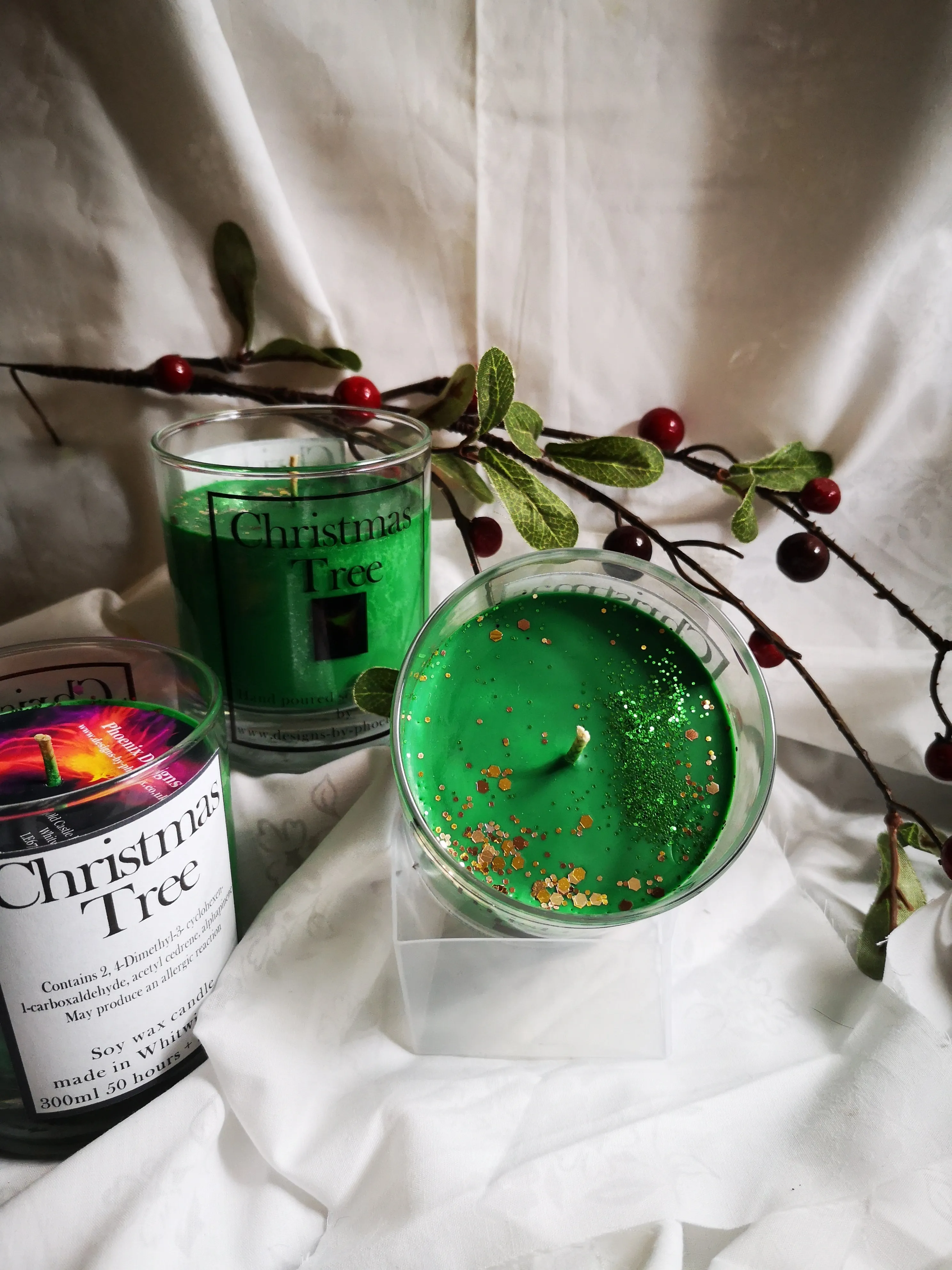 Christmas Tree, pine scented 300ml 10 oz. soy wax candle recyclable glass jar,