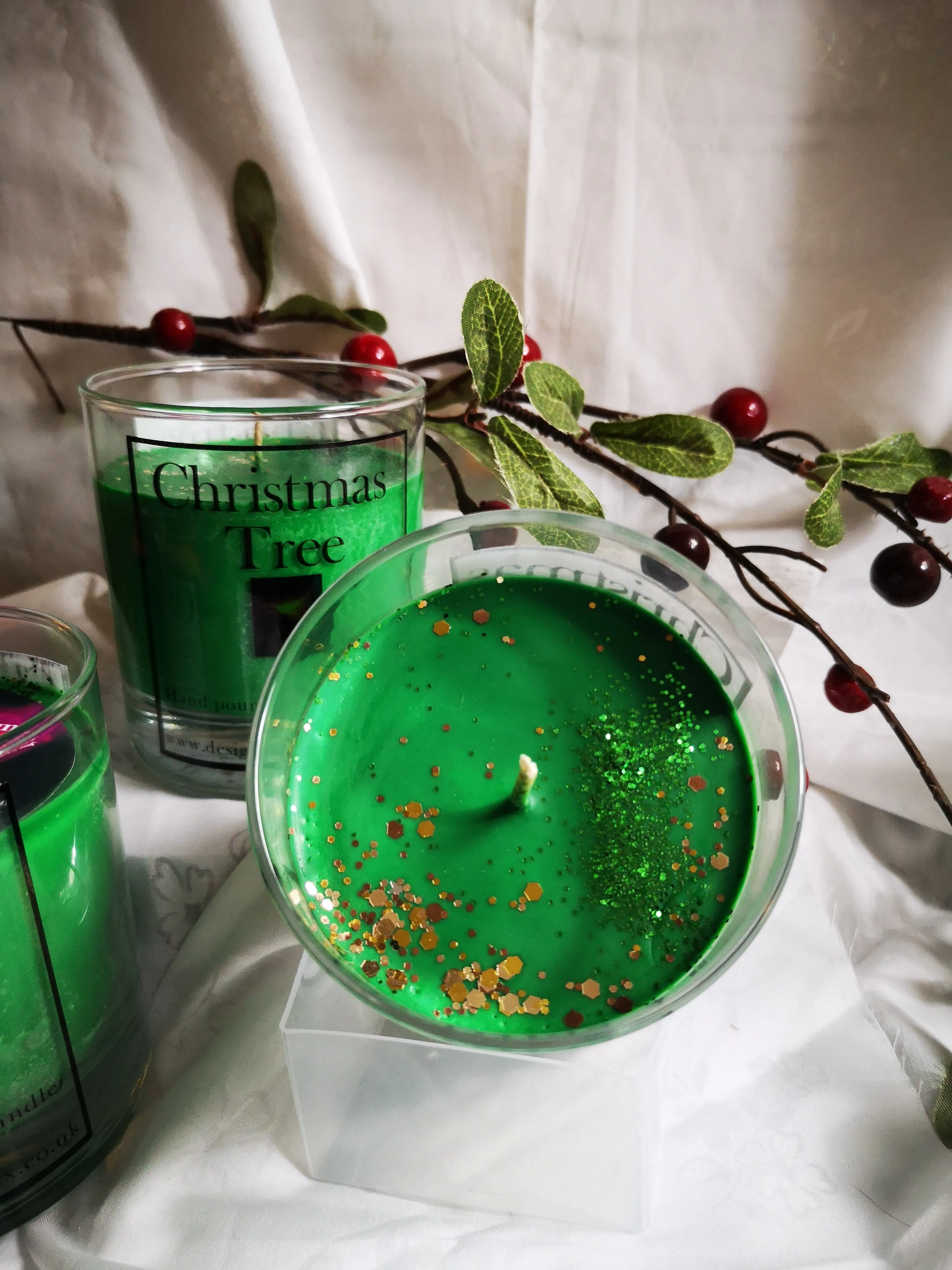 Christmas Tree, pine scented 300ml 10 oz. soy wax candle recyclable glass jar,