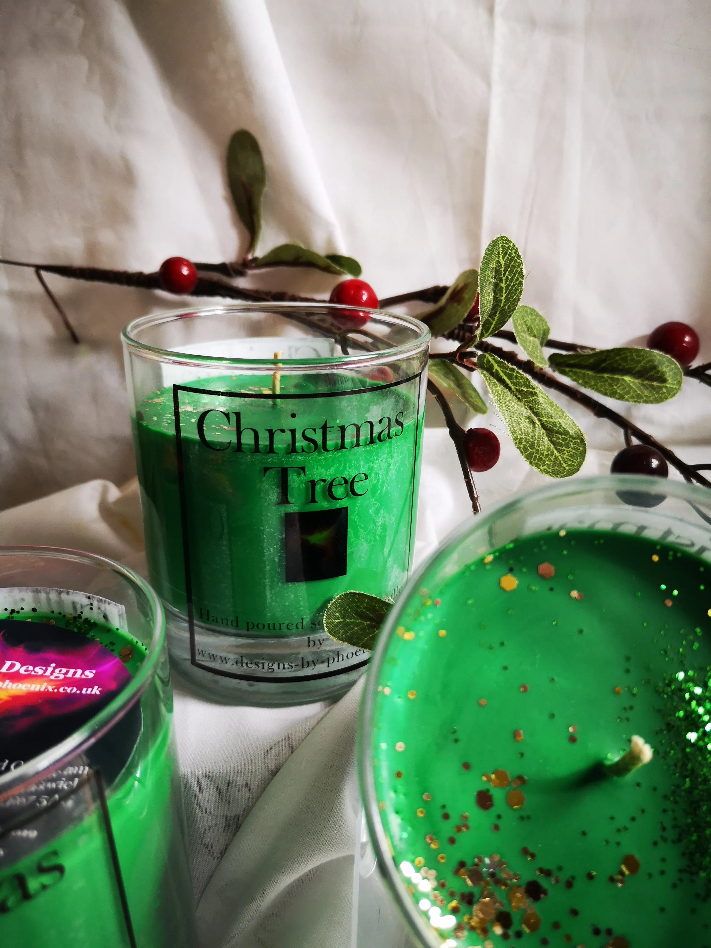 Christmas Tree, pine scented 300ml 10 oz. soy wax candle recyclable glass jar,