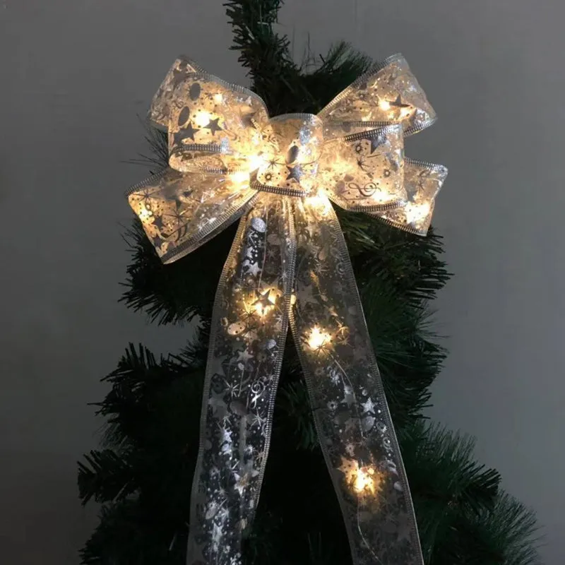 Christmas Tree Ribbon Bow LED String Lights Xmas Gift Decoration