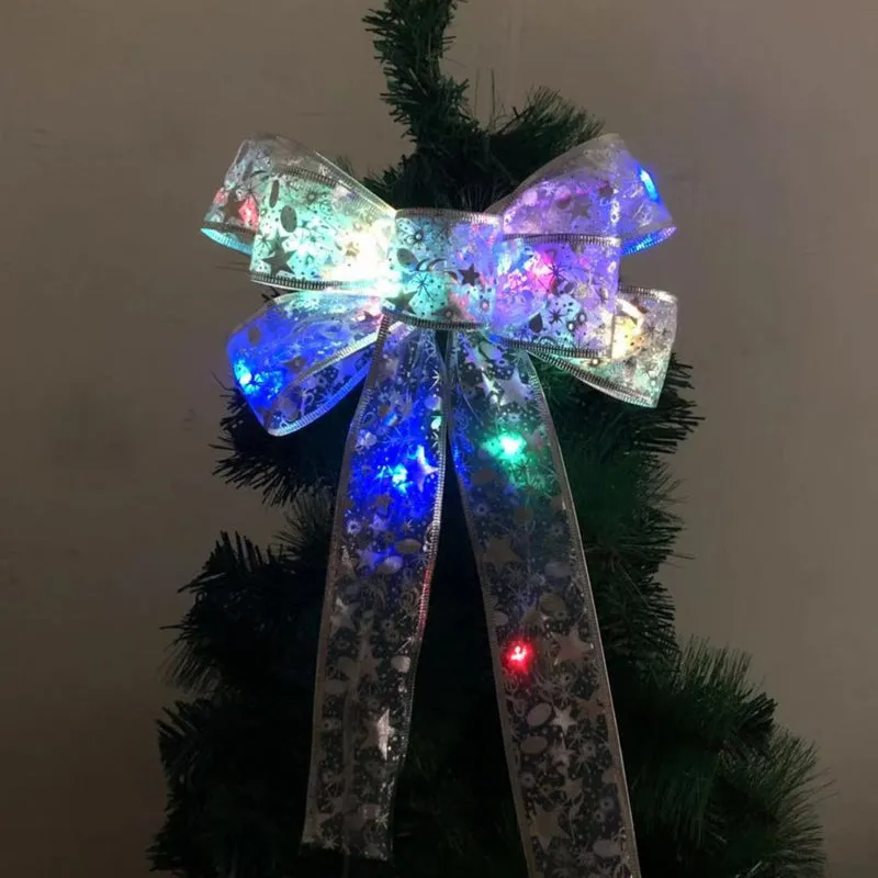 Christmas Tree Ribbon Bow LED String Lights Xmas Gift Decoration