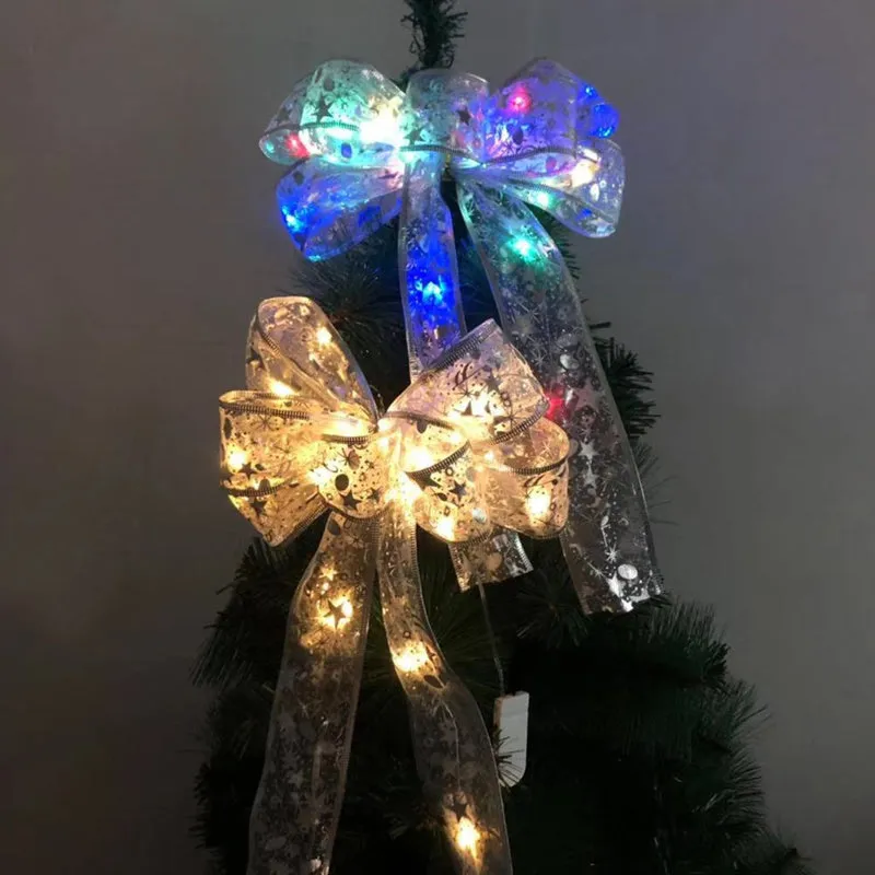 Christmas Tree Ribbon Bow LED String Lights Xmas Gift Decoration