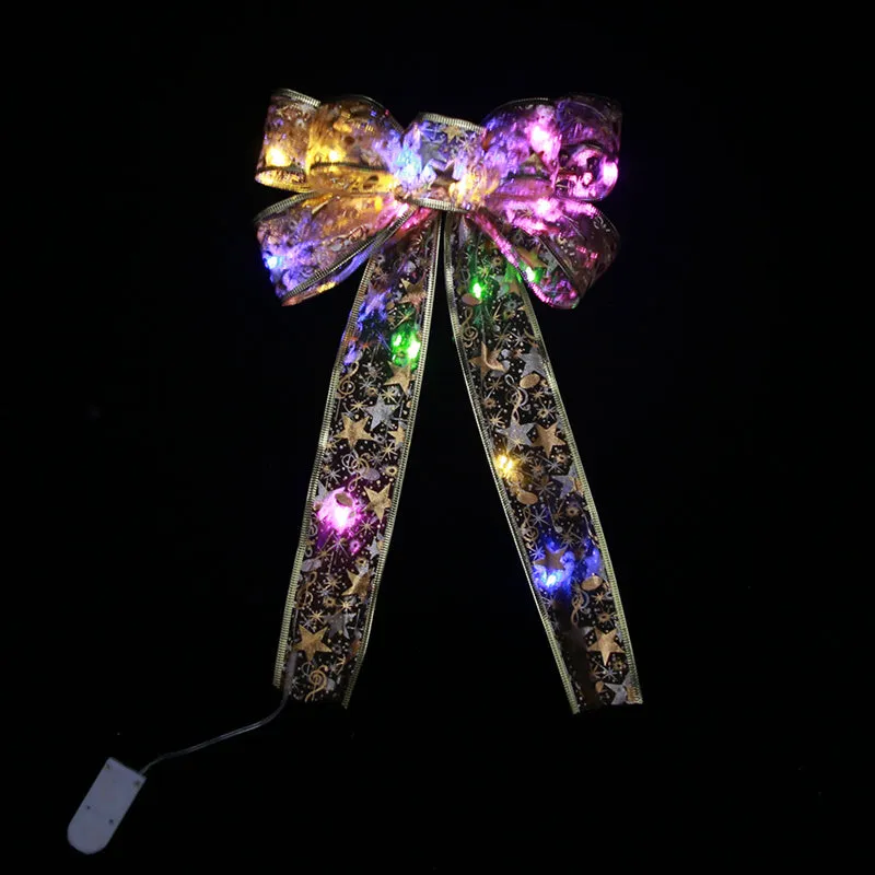 Christmas Tree Ribbon Bow LED String Lights Xmas Gift Decoration