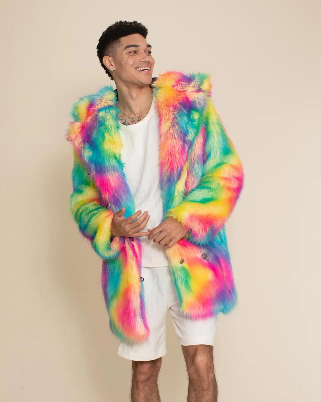 Classic Men's Faux Fur Coat | Rainbow Bear